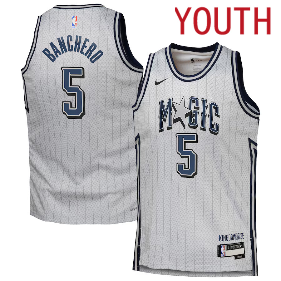 Youth Orlando Magic #5 Paolo Banchero Nike Silver City Edition 2024-25 Swingman Player NBA Jersey->youth nba jersey->Youth Jersey